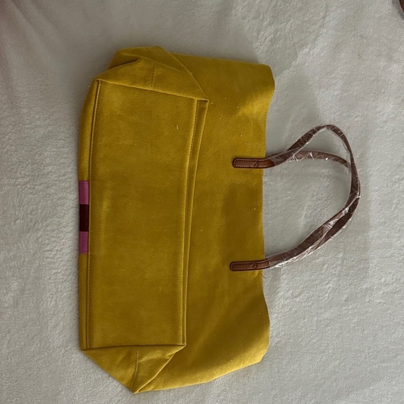 Vibrant Yellow Tote Bag with Pink Stripe - Picture 2 of 4